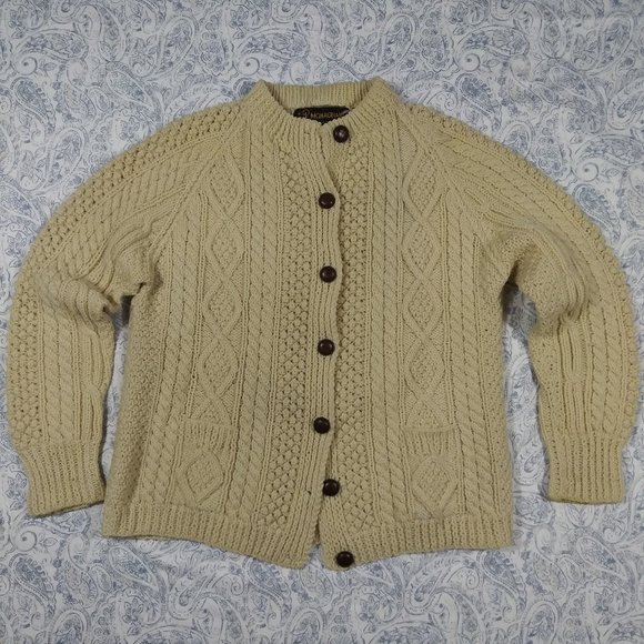 Monaghans Sweaters - Monaghans Wool Handknit Aran Lumber Jacket Sweater
